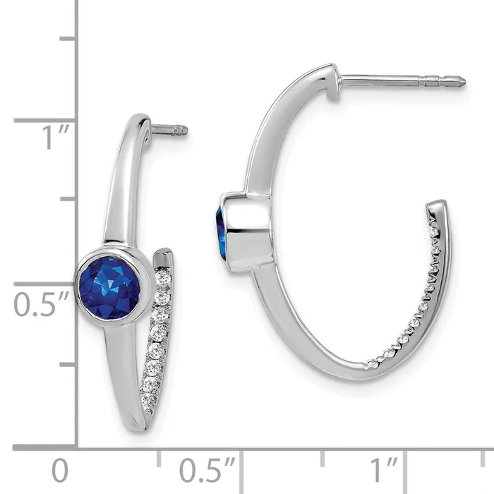 Goldia Earrings 14k White Gold Created Sapphire and Real Diamond JHoop Earrings