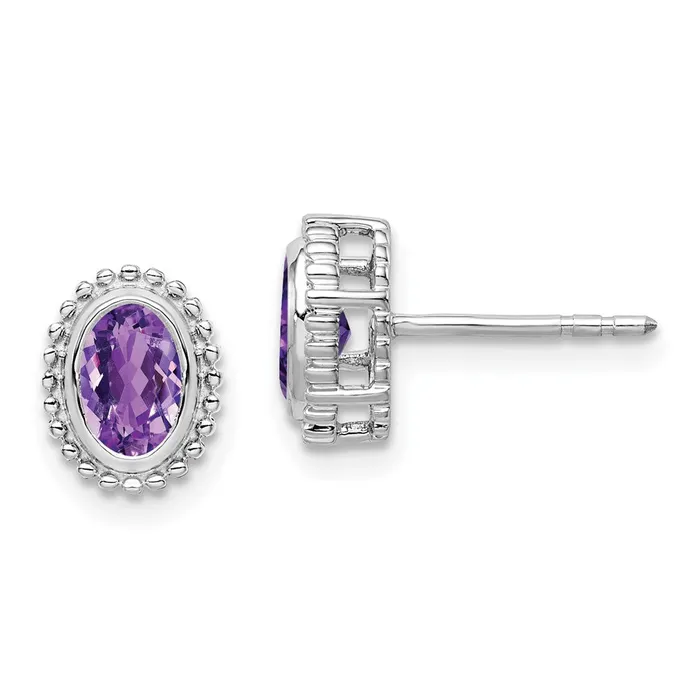 Goldia Earrings 14k White Gold Oval Amethyst Post Earrings