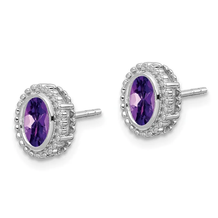 Goldia Earrings 14k White Gold Oval Amethyst Post Earrings