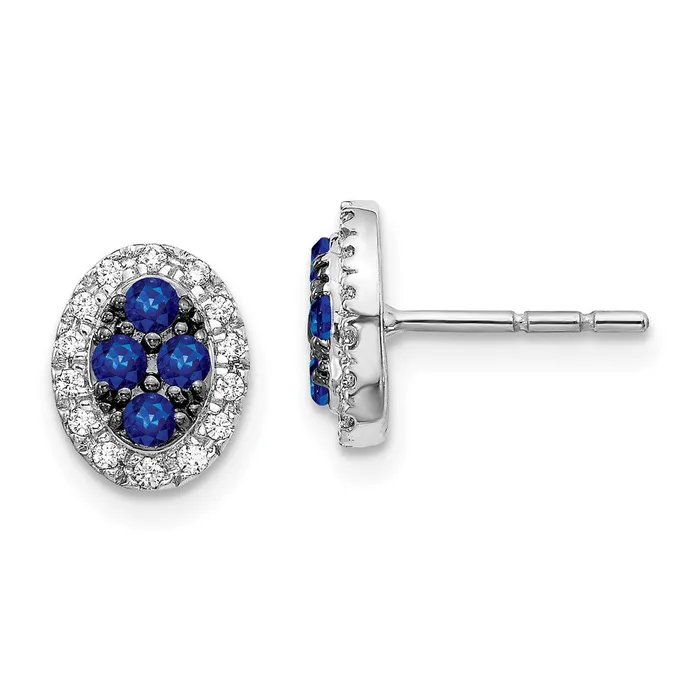 Goldia Earrings 14k White Gold Real Diamond and Sapphire Oval Post Earrings