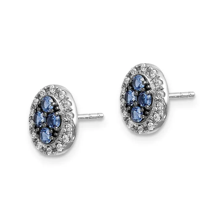 Goldia Earrings 14k White Gold Real Diamond and Sapphire Oval Post Earrings