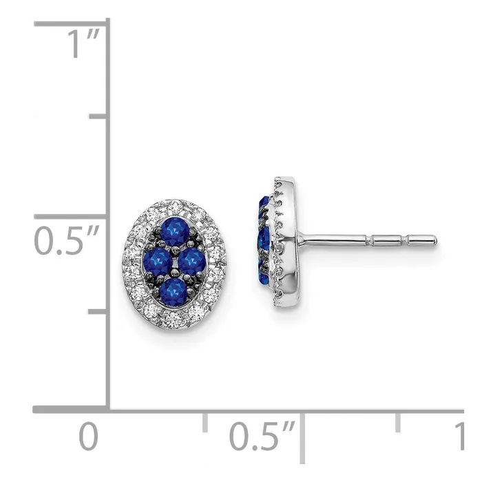 Goldia Earrings 14k White Gold Real Diamond and Sapphire Oval Post Earrings