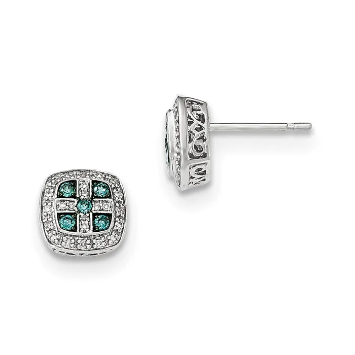 Goldia Earrings 14k White Gold White and Blue Diamond Square Post Earrings Goldia Earrings 14k White Gold White and Blue Diamond Square Post Earrings