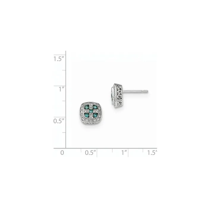 Goldia Earrings 14k White Gold White and Blue Diamond Square Post Earrings