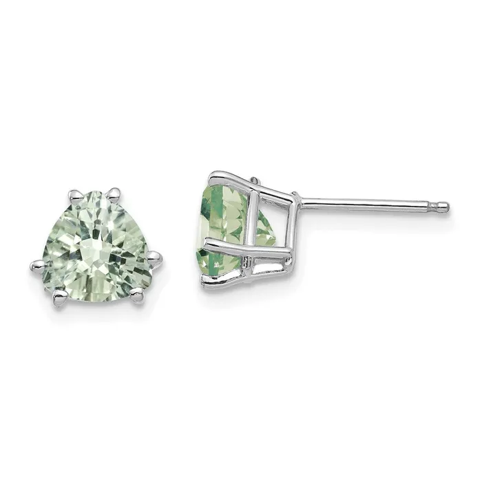 Goldia Earrings 14k White Goldw 7mm Trillion CheckerCut Green Quartz Earrings Goldia Earrings 14k White Goldw 7mm Trillion CheckerCut Green Quartz Earrings