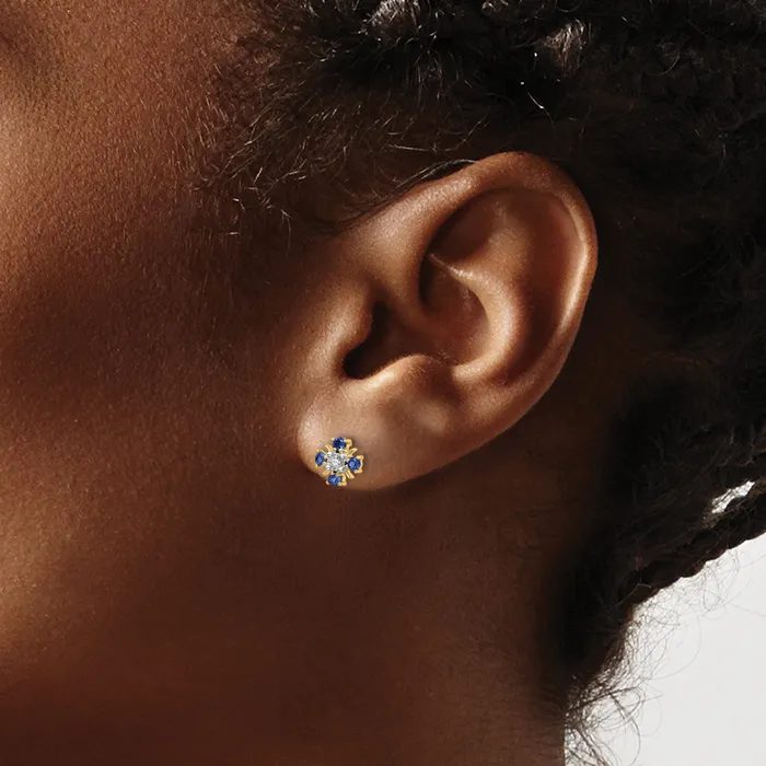 Goldia Earrings 14k Yellow Gold 01 Ct Lab Grown Diamond VSSI G and Created Sapphire Post Earrings