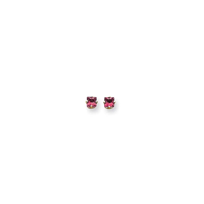 Goldia Earrings 14k Yellow Gold 4mm Princess Cut Pink Sapphire Earrings