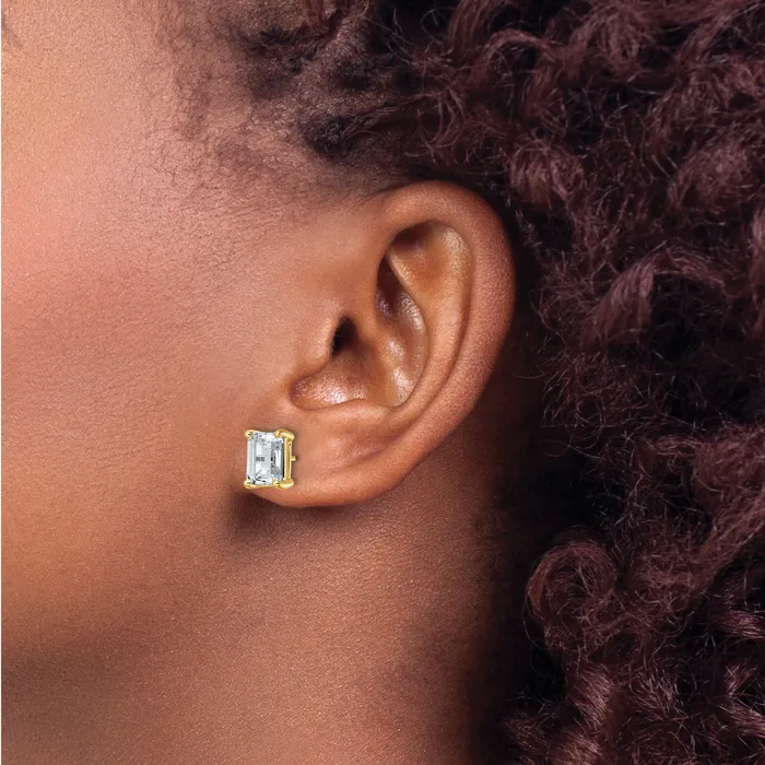 Goldia Earrings 14k Yellow Gold 5 ctw Certified Lab Grown Diamond VSSI G Emerald 4 Prong Heavy Wt Stud Earrings