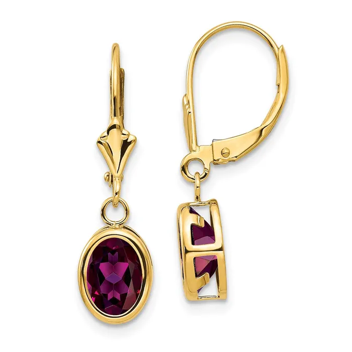 Goldia Earrings 14k Yellow Gold 8x6mm Oval Rhodolite Garnet Leverback Earrings