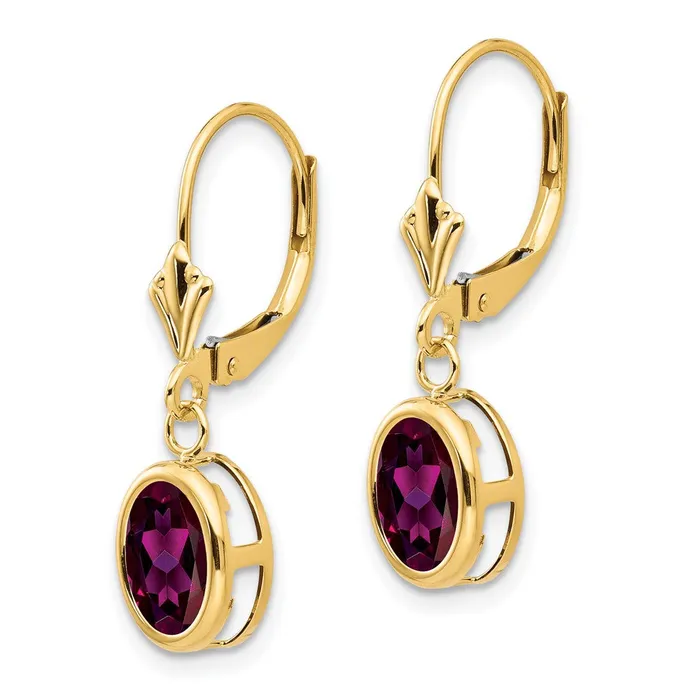 Goldia Earrings 14k Yellow Gold 8x6mm Oval Rhodolite Garnet Leverback Earrings