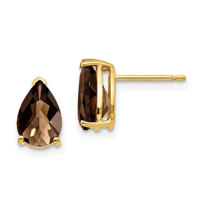 Goldia Earrings 14k Yellow Gold 9x6 Pear CheckerCut Smok Yellow Gold Quartz Earrings Goldia Earrings 14k Yellow Gold 9x6 Pear CheckerCut Smok Yellow Gold Quartz Earrings