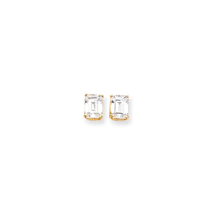 Goldia Earrings 14k Yellow Gold 9x7mm Emerald Cut Cubic Zirconia Earrings