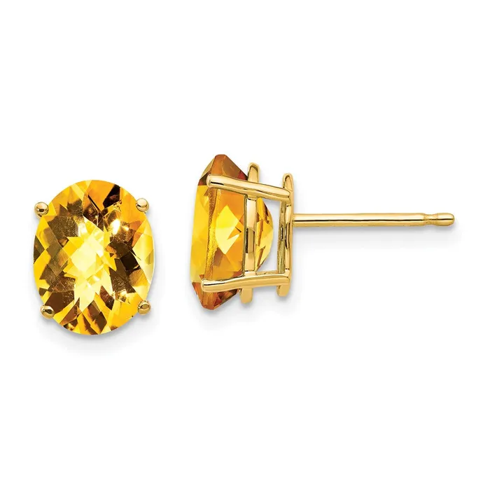 Goldia Earrings 14k Yellow Gold 9x7mm Oval Citrine Checker Earrings
