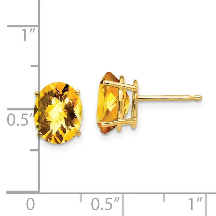 Goldia Earrings 14k Yellow Gold 9x7mm Oval Citrine Checker Earrings