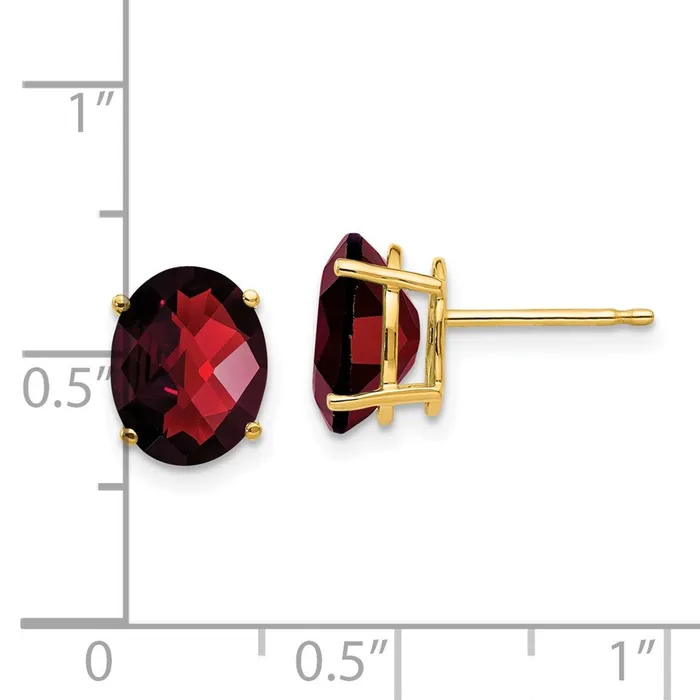 Goldia Earrings 14k Yellow Gold 9x7mm Oval Garnet Checker Earrings