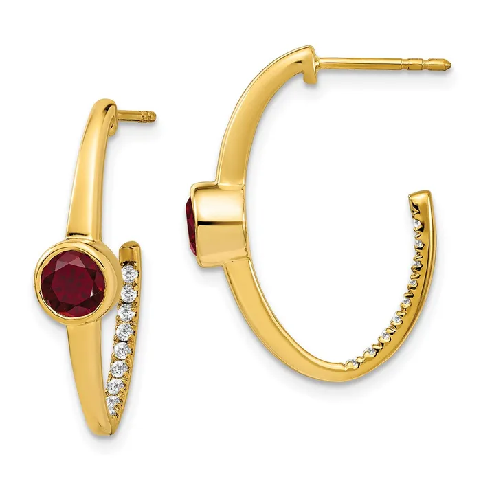 Goldia Earrings 14k Yellow Gold Created Ruby and Real Diamond JHoop Earrings Goldia Earrings 14k Yellow Gold Created Ruby and Real Diamond JHoop Earrings