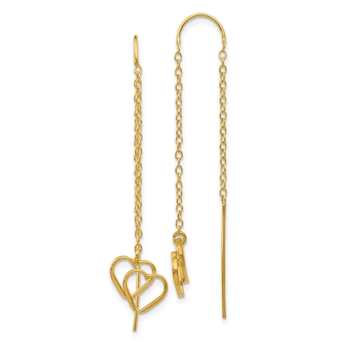 Goldia Earrings 14k Yellow Gold Double Heart Threader Earrings