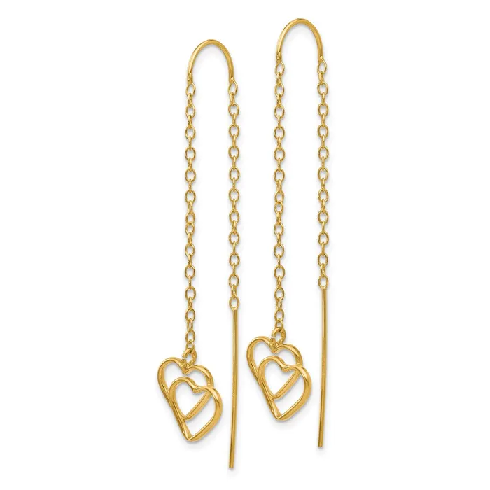 Goldia Earrings 14k Yellow Gold Double Heart Threader Earrings