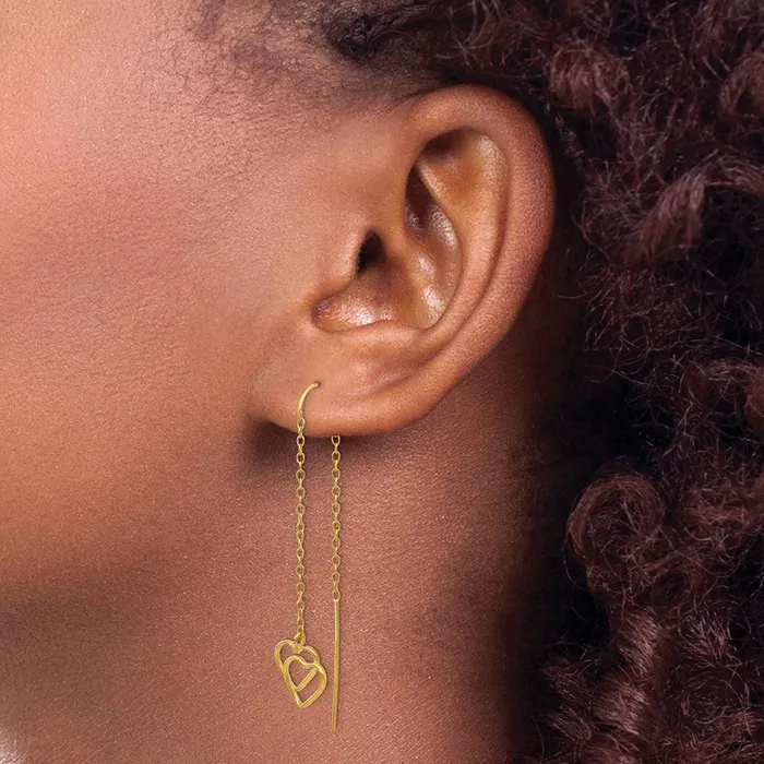 Goldia Earrings 14k Yellow Gold Double Heart Threader Earrings