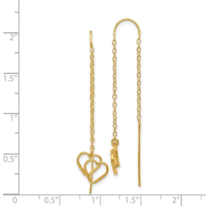 Goldia Earrings 14k Yellow Gold Double Heart Threader Earrings