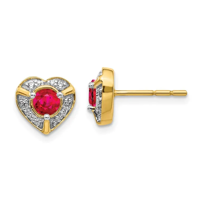 Goldia Earrings 14k Yellow Gold Real Diamond and Ruby Fancy Heart Earrings Goldia Earrings 14k Yellow Gold Real Diamond and Ruby Fancy Heart Earrings