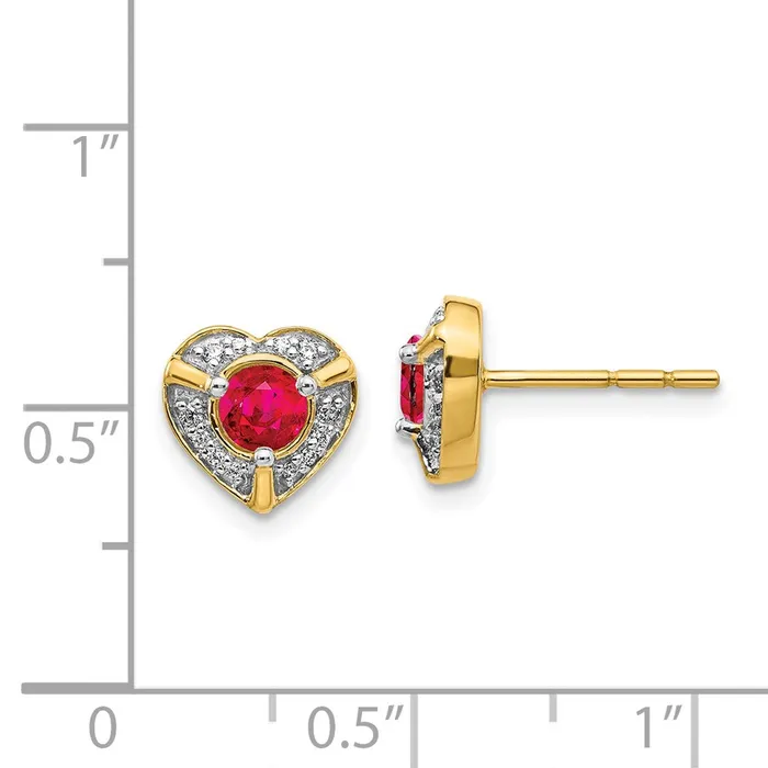 Goldia Earrings 14k Yellow Gold Real Diamond and Ruby Fancy Heart Earrings