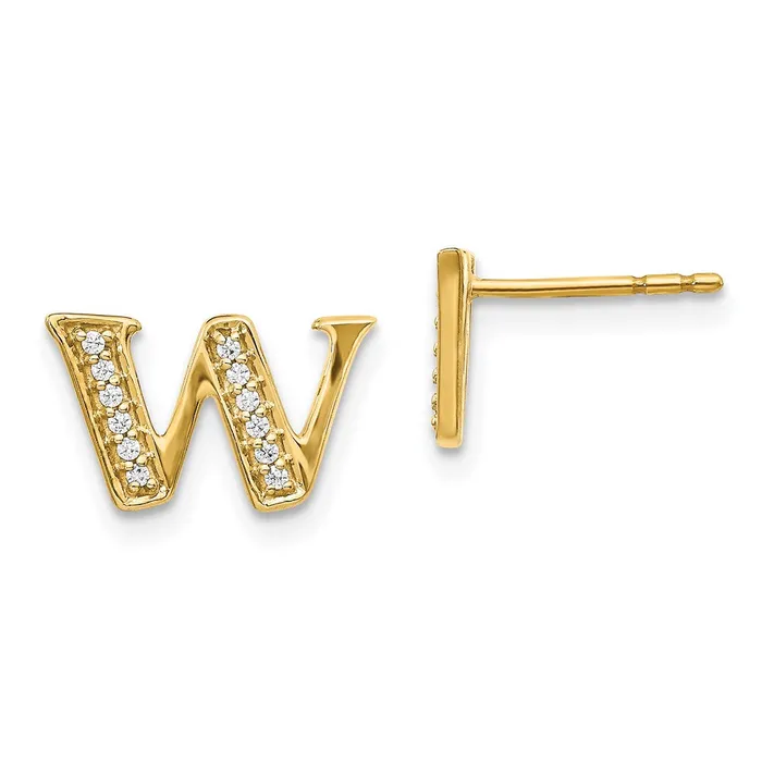 Goldia Earrings 14k Yellow Gold Real Diamond Initial W Earrings
