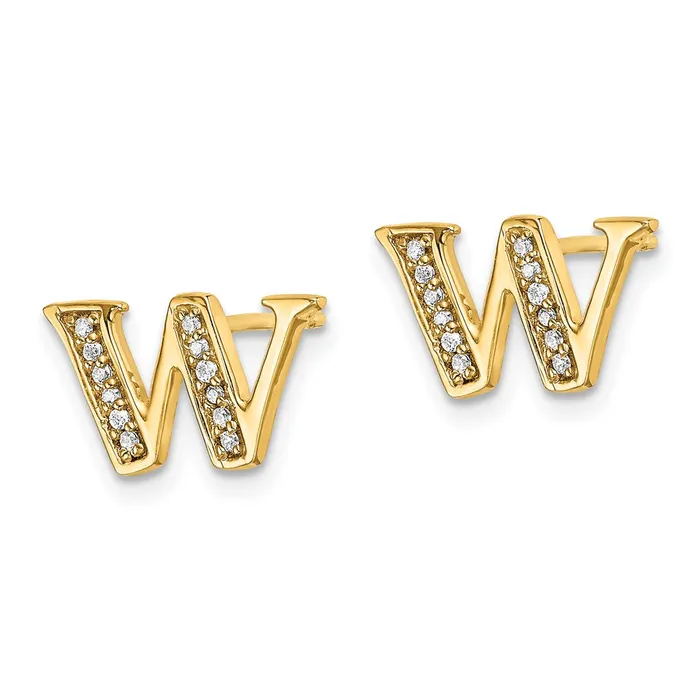 Goldia Earrings 14k Yellow Gold Real Diamond Initial W Earrings