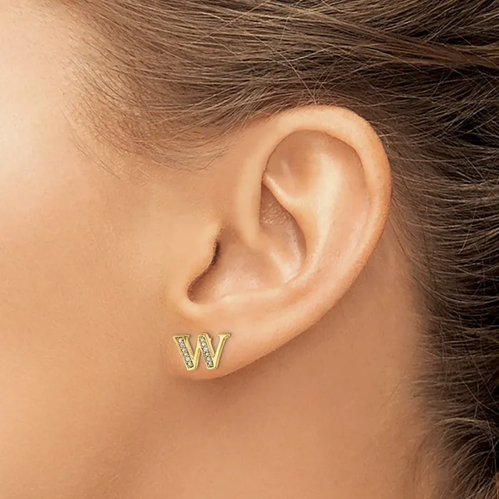 Goldia Earrings 14k Yellow Gold Real Diamond Initial W Earrings