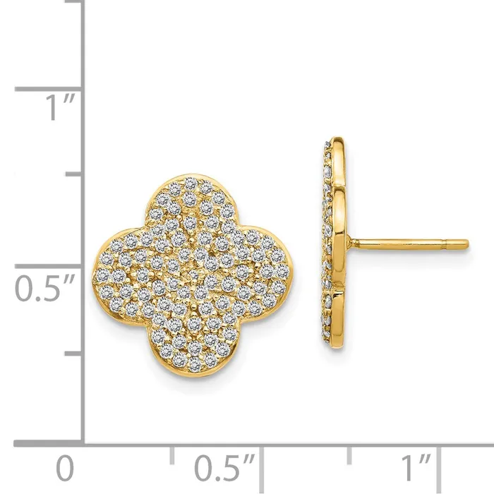 Goldia Earrings 14k Yellow Gold Real Diamond Quatrefoil Design Post Earrings