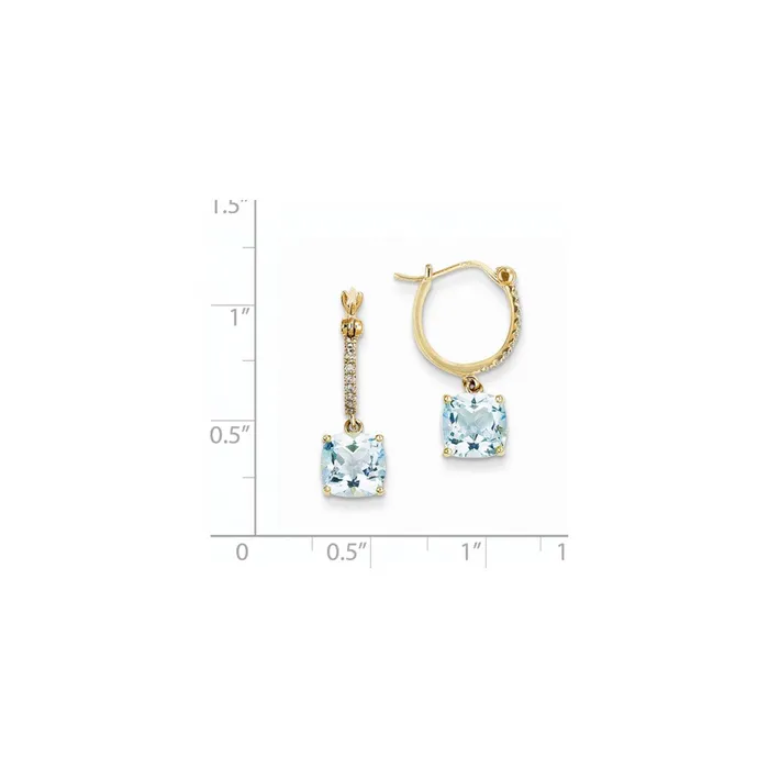 Goldia Earrings 14k Yellow Gold Real Diamond u0026 Blue Topaz Dangle Hoop Earrings