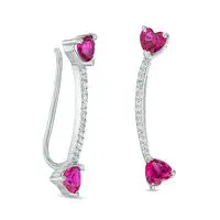 Goldia Earrings 40mm HeartShaped LabCreated Ruby and 01 CT TW Diamond Crawler Earrings in Sterling Silver Goldia Earrings 40mm HeartShaped LabCreated Ruby and 01 CT TW Diamond Crawler Earrings in Sterling Silver