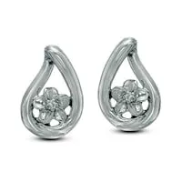 Goldia Earrings Diamond Accent Flower Teardrop Earrings in Sterling Silver