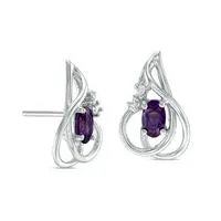 Goldia Earrings Oval Amethyst and Diamond Accent Abstract Stud Earrings in Sterling Silver Goldia Earrings Oval Amethyst and Diamond Accent Abstract Stud Earrings in Sterling Silver