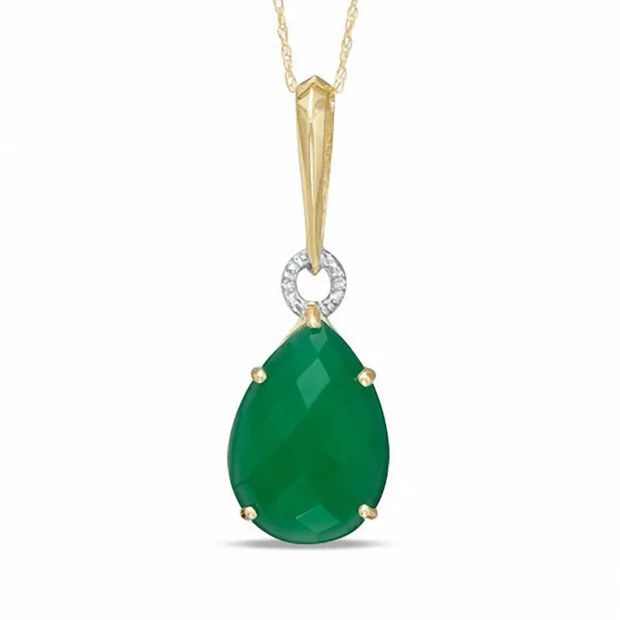 Goldia Earrings PearShaped Green Chalcedony and Natural Diamond Accent Circle Drop Pendant in 10K Yellow Gold Goldia Earrings PearShaped Green Chalcedony and Natural Diamond Accent Circle Drop Pendant in 10K Yellow Gold