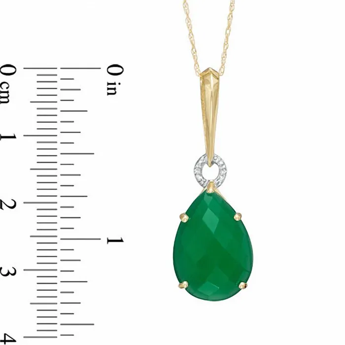 Goldia Earrings PearShaped Green Chalcedony and Natural Diamond Accent Circle Drop Pendant in 10K Yellow Gold Goldia Earrings PearShaped Green Chalcedony and Natural Diamond Accent Circle Drop Pendant in 10K Yellow Gold