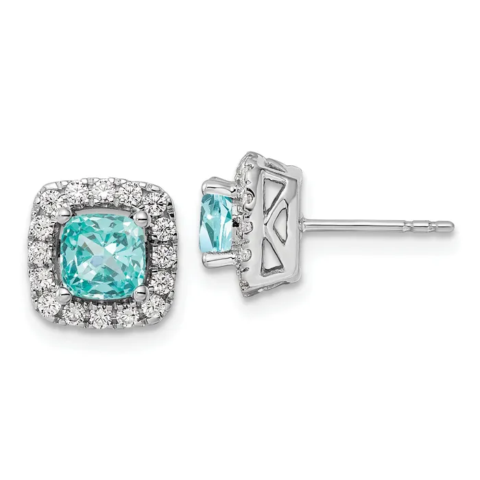Goldia Earrings Pure Serenity 14k White Gold 38 Ct Lab Grown Diamond VSSI G and Lab Created Paraiba Halo Post Earrings Goldia Earrings Pure Serenity 14k White Gold 38 Ct Lab Grown Diamond VSSI G and Lab Created Paraiba Halo Post Earrings