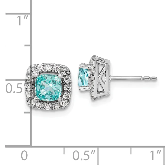 Goldia Earrings Pure Serenity 14k White Gold 38 Ct Lab Grown Diamond VSSI G and Lab Created Paraiba Halo Post Earrings