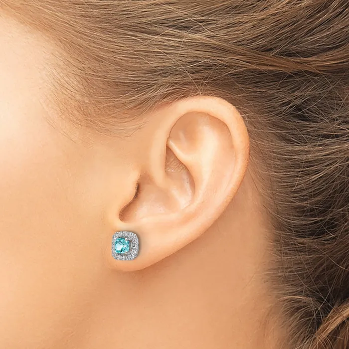 Goldia Earrings Pure Serenity 14k White Gold 38 Ct Lab Grown Diamond VSSI G and Lab Created Paraiba Halo Post Earrings