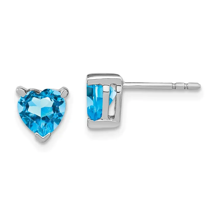 Goldia Earrings Solid 14k White Gold Heart Simulated Blue Topaz Earrings