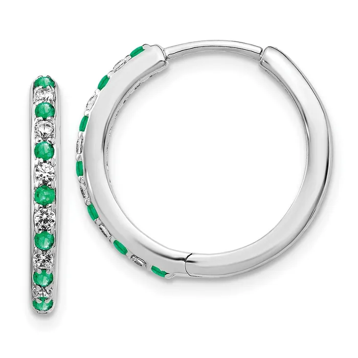 Goldia Earrings Solid 14k White Gold Simulated CZ and Emerald Hinged Hoop Earrings Goldia Earrings Solid 14k White Gold Simulated CZ and Emerald Hinged Hoop Earrings