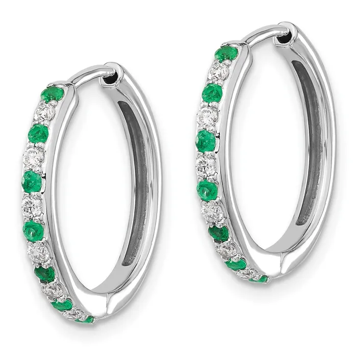 Goldia Earrings Solid 14k White Gold Simulated CZ and Emerald Hinged Hoop Earrings