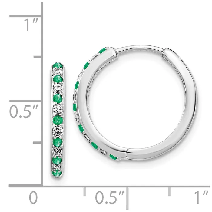 Goldia Earrings Solid 14k White Gold Simulated CZ and Emerald Hinged Hoop Earrings