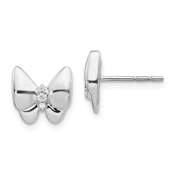Goldia Earrings Solid 14k White Gold Simulated CZ Butterfly Earrings