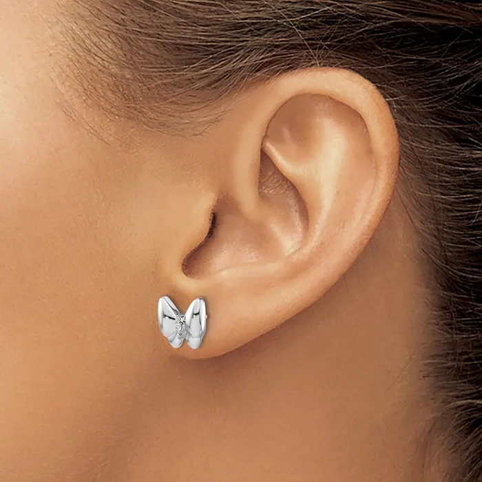 Goldia Earrings Solid 14k White Gold Simulated CZ Butterfly Earrings