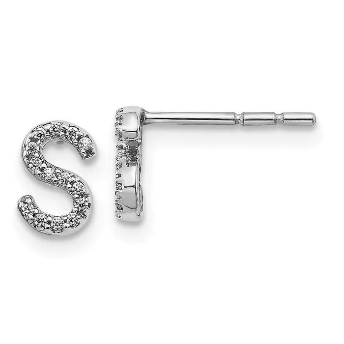 Goldia Earrings Solid 14k White Gold Simulated CZ Initial S Earrings