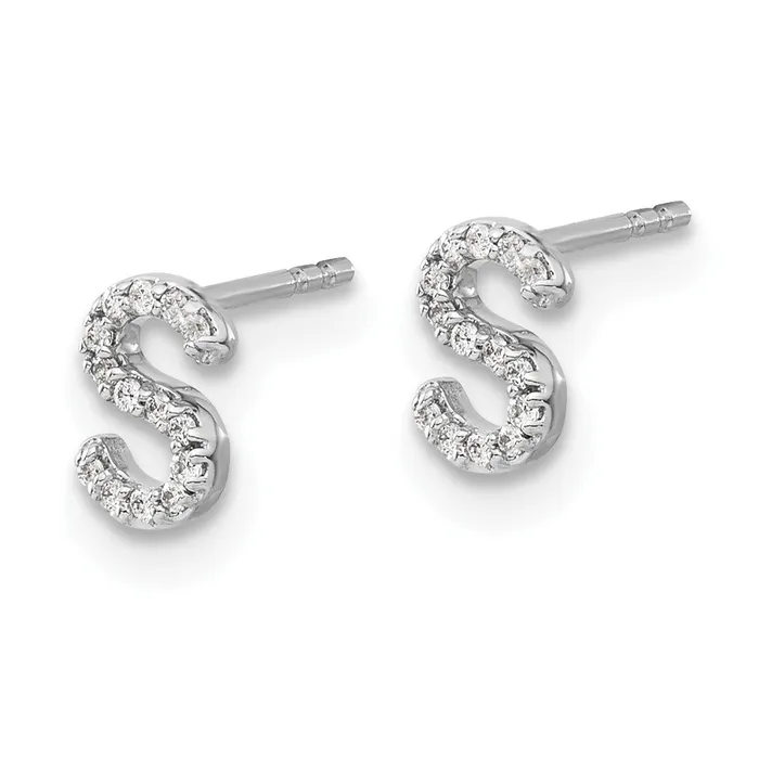 Goldia Earrings Solid 14k White Gold Simulated CZ Initial S Earrings Goldia Earrings Solid 14k White Gold Simulated CZ Initial S Earrings