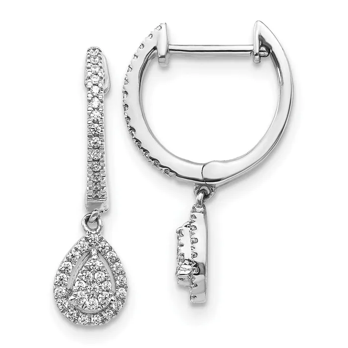 Goldia Earrings Solid 14k White Gold Simulated CZ Teardrop Hinged Hoop Earrings Goldia Earrings Solid 14k White Gold Simulated CZ Teardrop Hinged Hoop Earrings