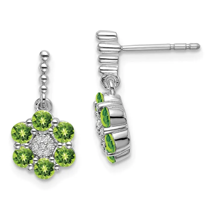 Goldia Earrings Solid 14k White Gold Simulated Peridot and CZ Earrings
