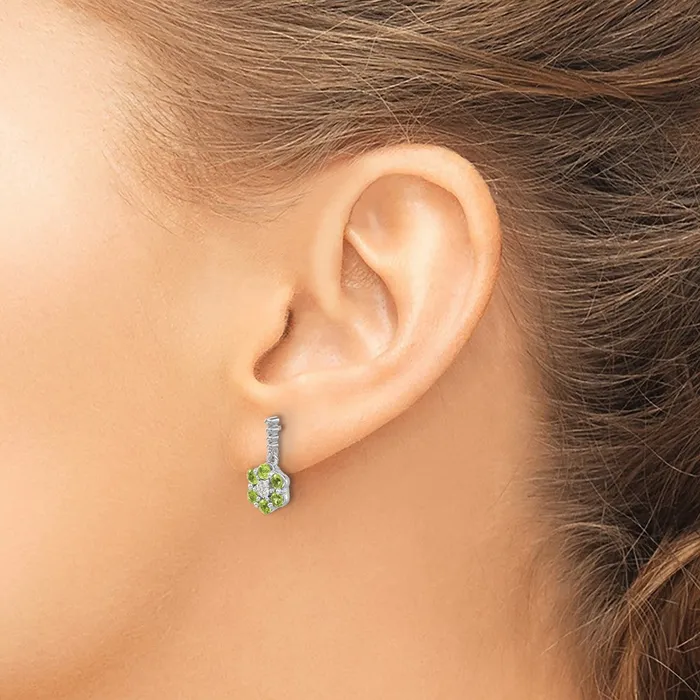 Goldia Earrings Solid 14k White Gold Simulated Peridot and CZ Earrings